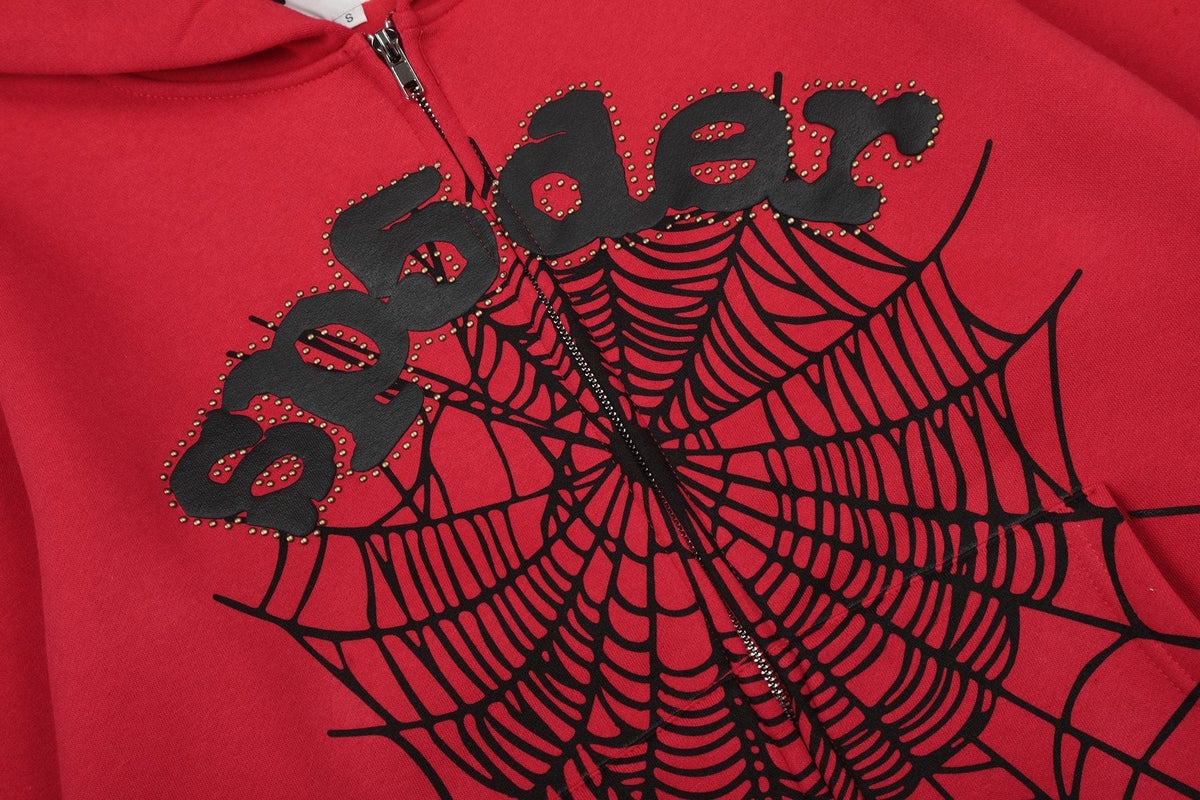 Sp5der Spiderweb Graphic Zip Hoodie & Sweatpants Matching Set — detail